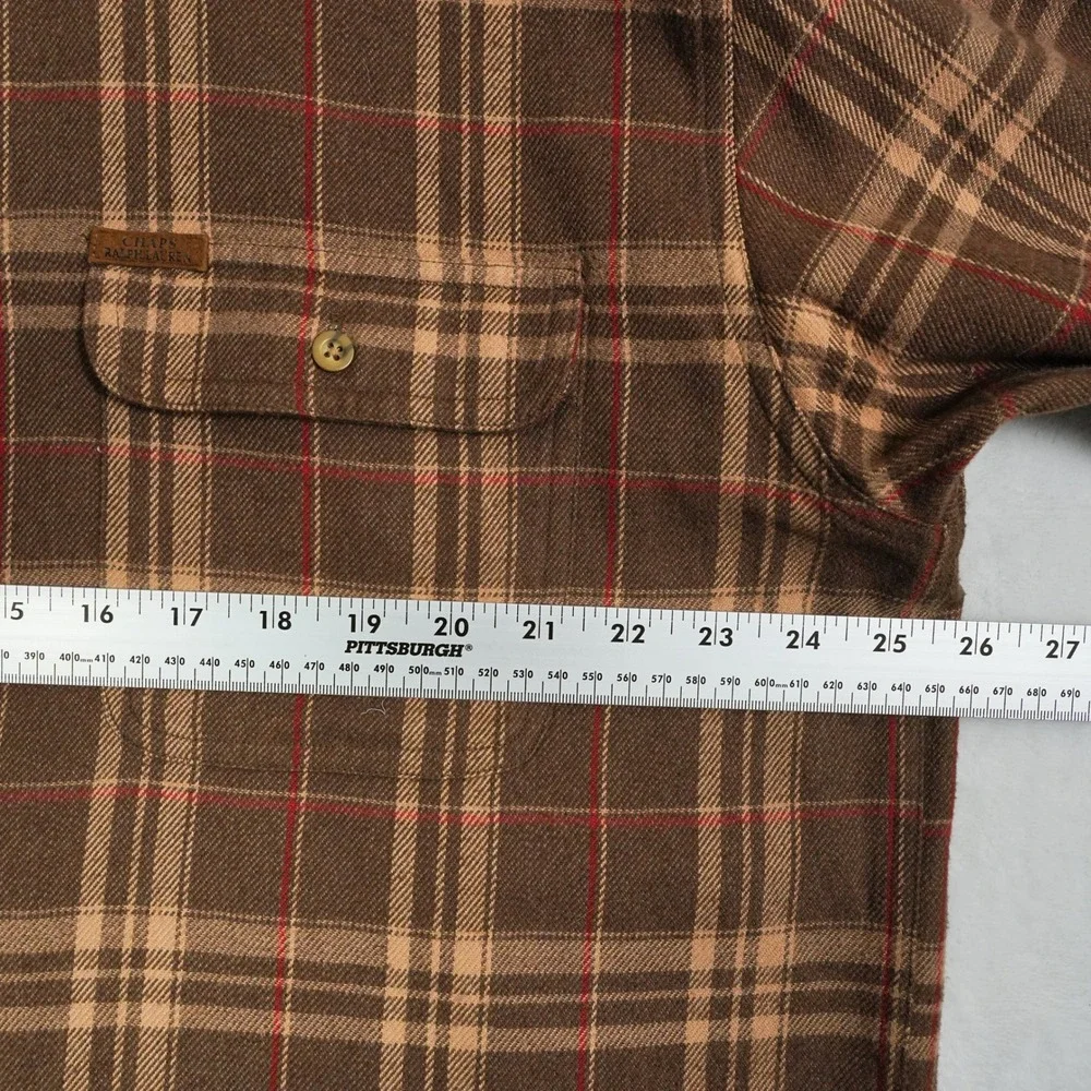 Chaps Ralph Lauren Mens Brown Plaid Cotton Wool Blend Button Down Shirt XL‎